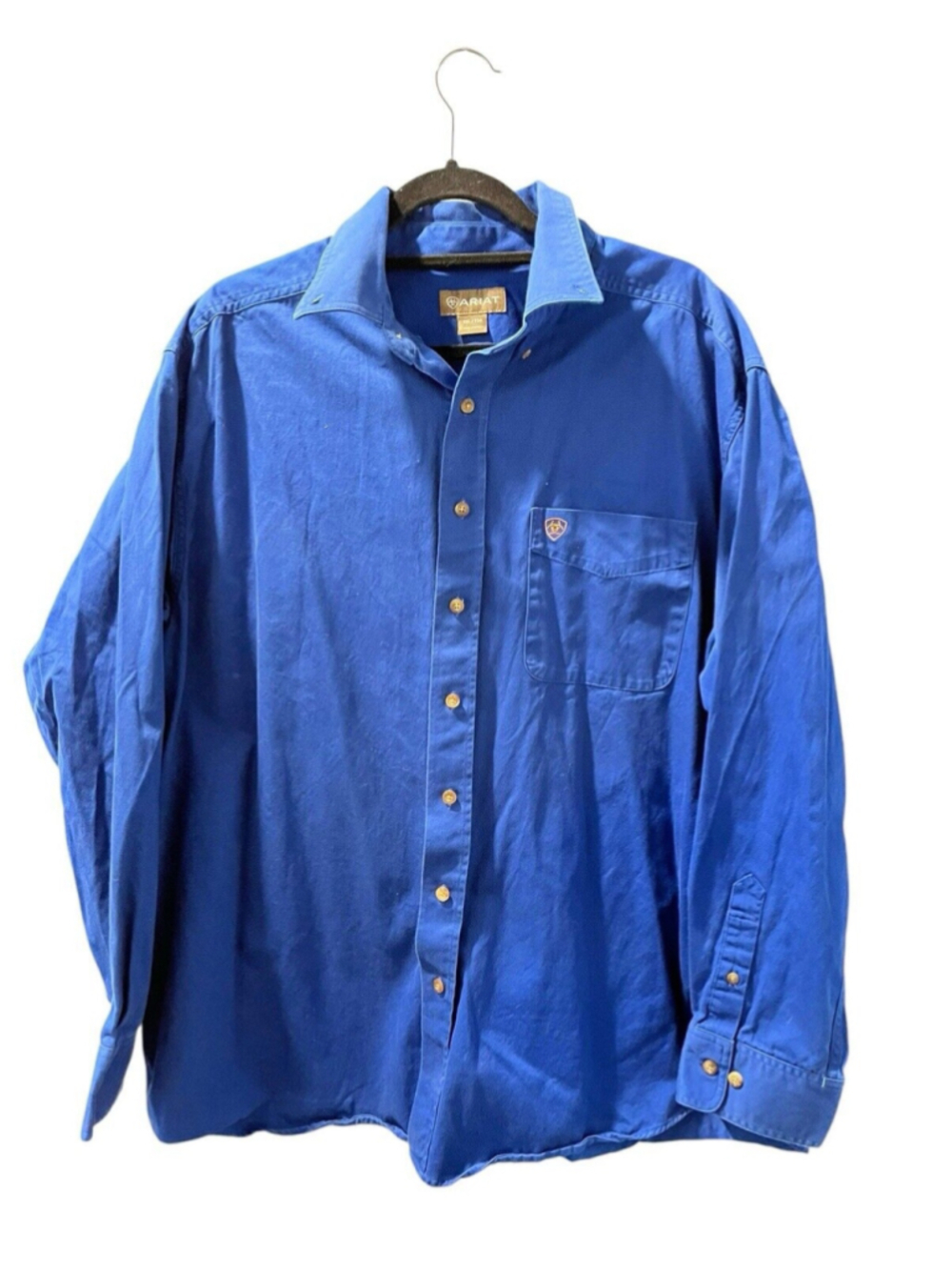 Ariat 100% Cotton Men's Size XXL Long Sleeve Blue Button Down Collared Shirt